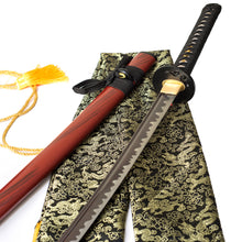 Lade das Bild in den Galerie-Viewer, tsiao chih 40 inches Full Tang Hand Made Japanese Samurai Sword hamon Forged Folded red Damascus Steel sharpened Katana Real Sword,Handgefertigtes japanisches Samurai-Schwert Hamon geschmiedetes gefaltetes rotes Damaskus-Stahl Katana echtes Schwert