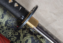 Lade das Bild in den Galerie-Viewer, tsiao chih 40 inches Full Tang Hand Made Japanese Samurai Sword hamon Forged Folded red Damascus Steel sharpened Katana Real Sword,Handgefertigtes japanisches Samurai-Schwert Hamon geschmiedetes gefaltetes rotes Damaskus-Stahl Katana echtes Schwert