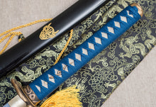 Lade das Bild in den Galerie-Viewer, Full Tang Hand Made Japanese Samurai Sword Snake Brass tsuba Forged Folded Damascus Steel Katana Real Sword,Full Tang Handgefertigtes japanisches Samurai-Schwert flexibles Schlangen geschmiedetes gefaltetes Damaskus Stahl Katana echtes Schwert