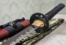 Lade das Bild in den Galerie-Viewer, tsiao chih 40 inches Full Tang Hand Made Japanese Samurai Sword hamon Forged Folded red Damascus Steel sharpened Katana Real Sword,Handgefertigtes japanisches Samurai-Schwert Hamon geschmiedetes gefaltetes rotes Damaskus-Stahl Katana echtes Schwert