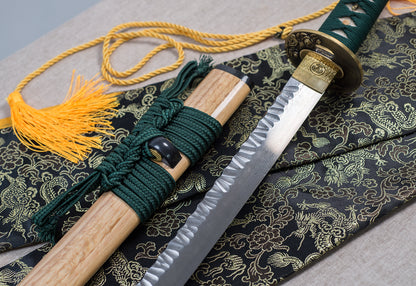 TsiaoChih Hand-Forged Damascus Steel Katana | Hammer Tone, Brass Tsuba, Full Tang (EU Stock) - Jihada (Blade Surface)