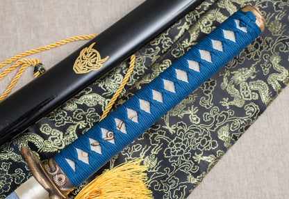 TsiaoChih Damascus Steel Katana | Snake Brass Tsuba, Full Tang, Collector-Grade (EU Stock) - Tsuba (Hand Guard)