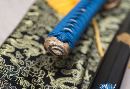 TsiaoChih Damascus Steel Katana | Snake Brass Tsuba, Full Tang, Collector-Grade (EU Stock) - Habaki (Blade Collar)