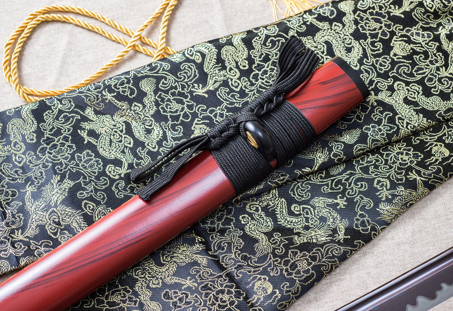 TsiaoChih 40" Red Damascus Katana | Hamon Clay-Tempered, Snake Brass Tsuba, Full Tang (EU Stock) - Saya (Scabbard)